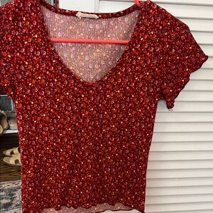 Olivia Rae Red Floral Short Sleeve Top